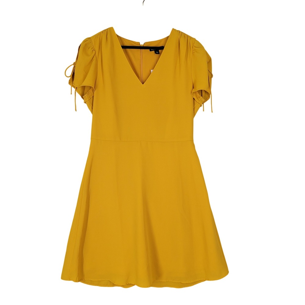 J.Crew Mercantile Fit and Flare Dress Womens 4 Yellow V-Neck Tie Sleeve J63588